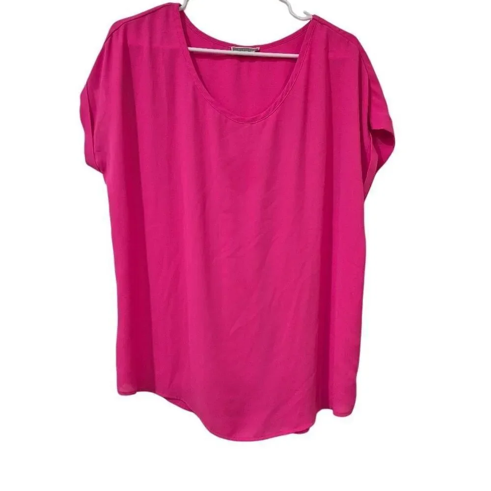 Pleione Women's Neon Pink Polyester Georgette Cuffed Short Sleeve Top EUC - Picture 5 of 10